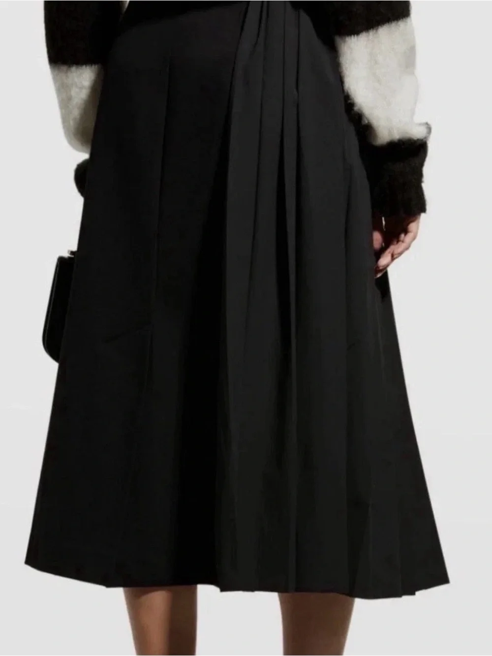 MEIMEIJ Asymmetrical Pleated Midi Skirt US 8 Black Made in Italy IT 44